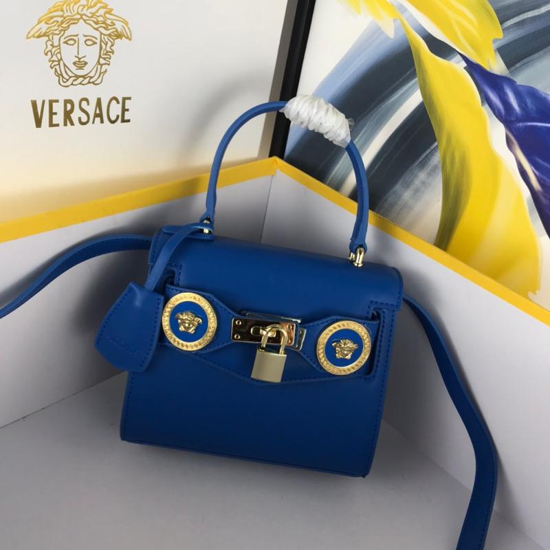 Versace Chain Handbags DBGF313 Full Leather Solid Blue